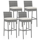 Set of 2/4 Patio Wicker Barstools with Soft Seat Cushion and Cozy Footrest