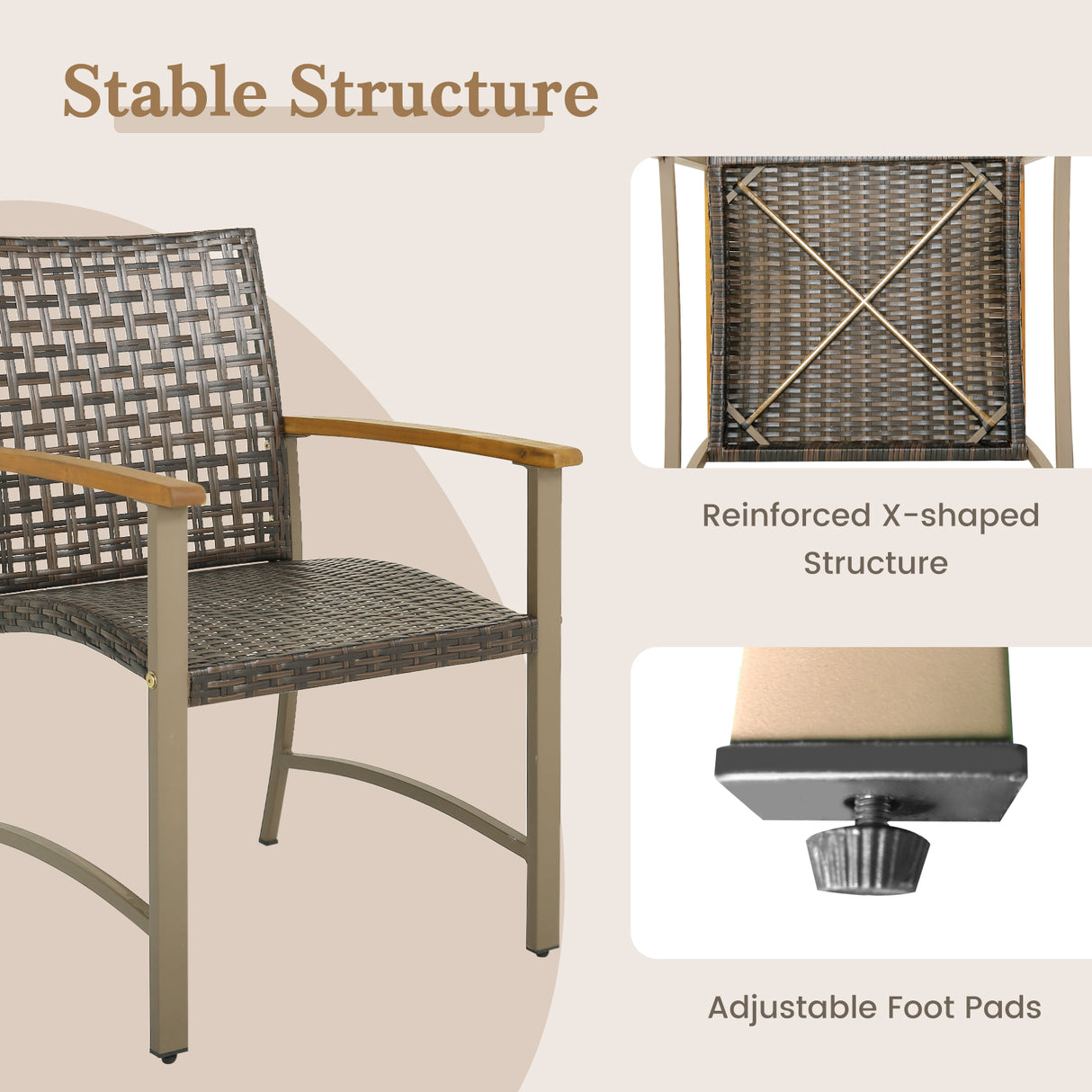 Set of 4 Patio Rattan Dining Chairs with Acacia Wood Armrests-Set of 4