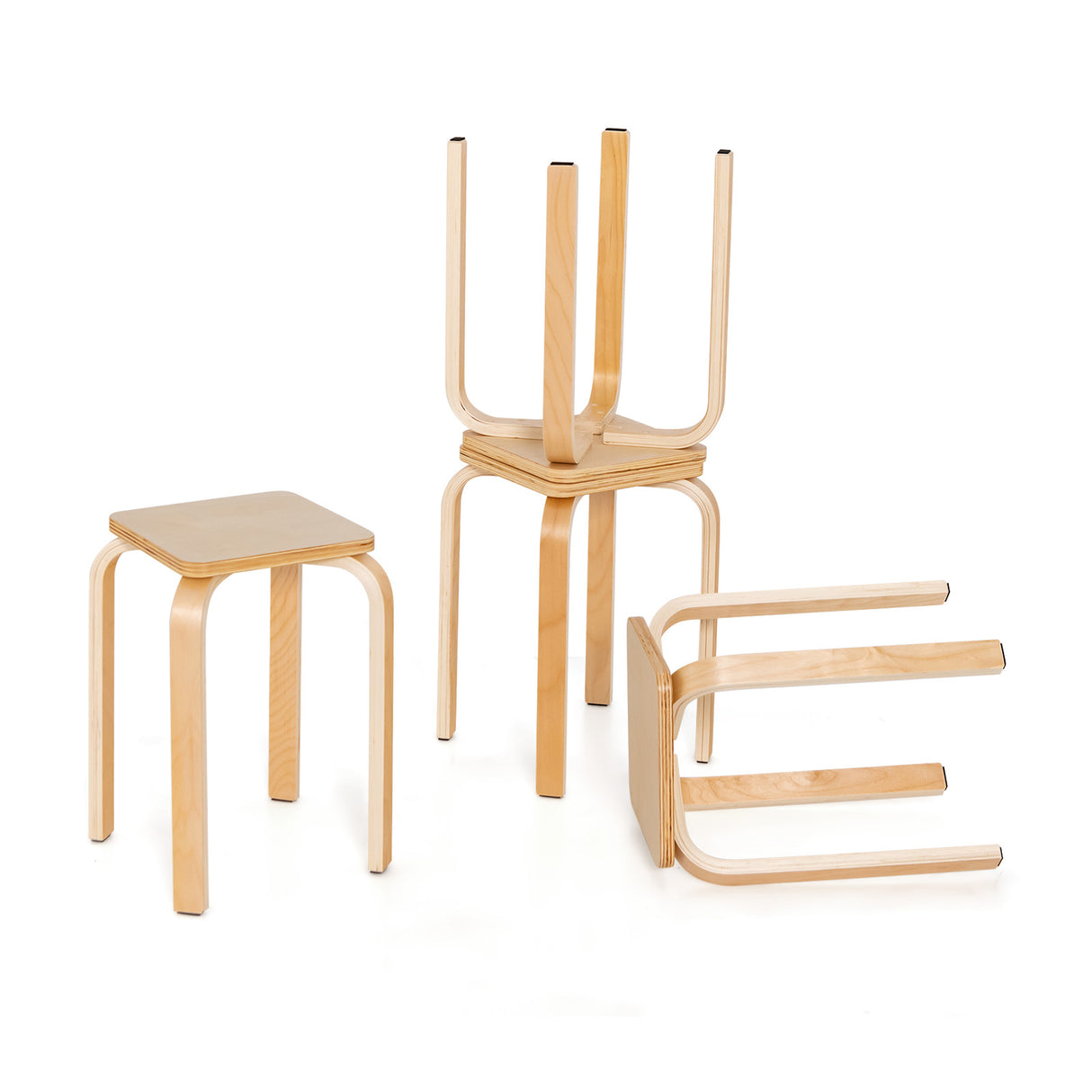 Set of 4 Colorful Square Stools with Anti-slip Felt Mats