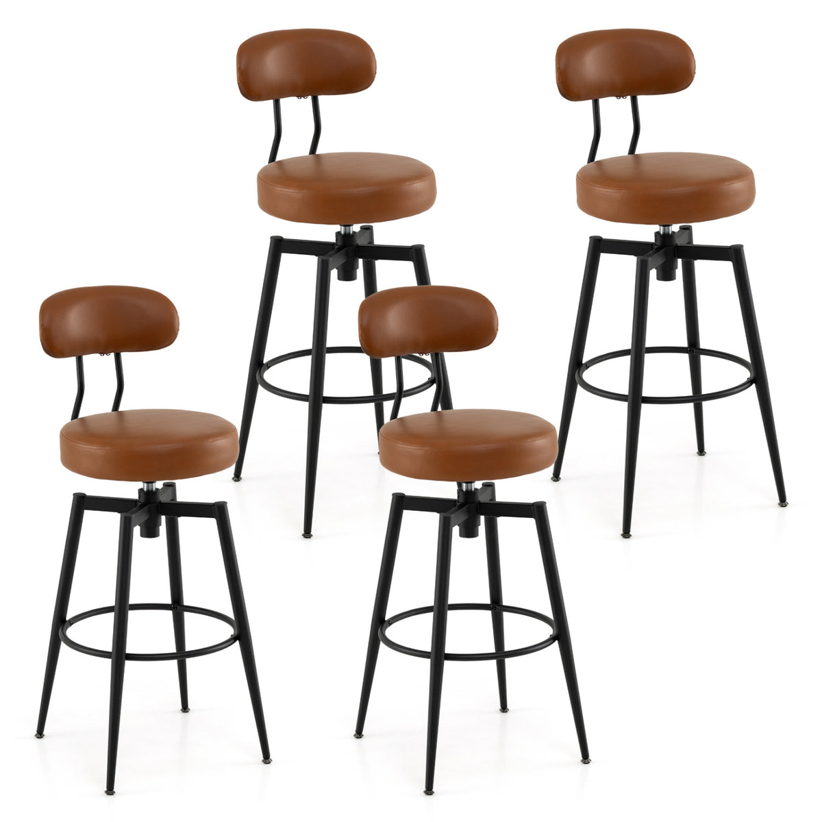Set of 4 Swivel Barstools Faux Leather with Upholstered Seat and Back