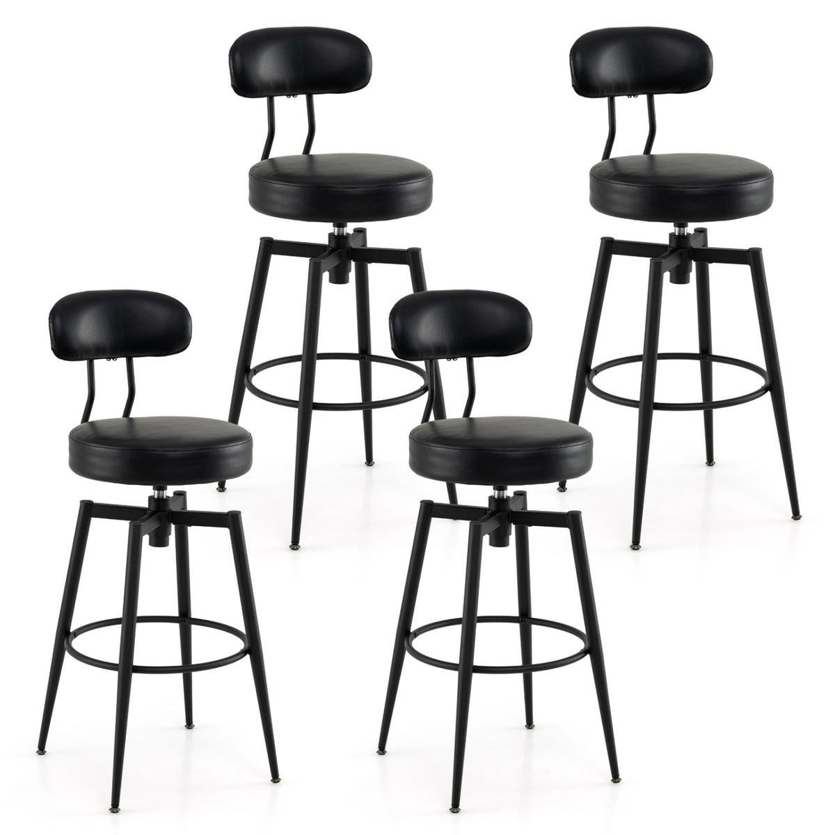 Set of 4 Swivel Barstools Faux Leather with Upholstered Seat and Back