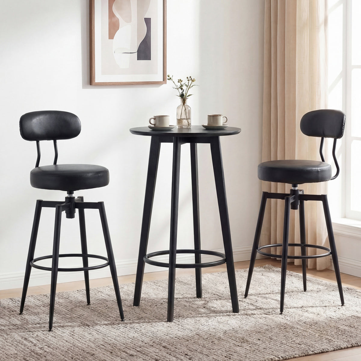 Set of 4 Swivel Barstools Faux Leather with Upholstered Seat and Back
