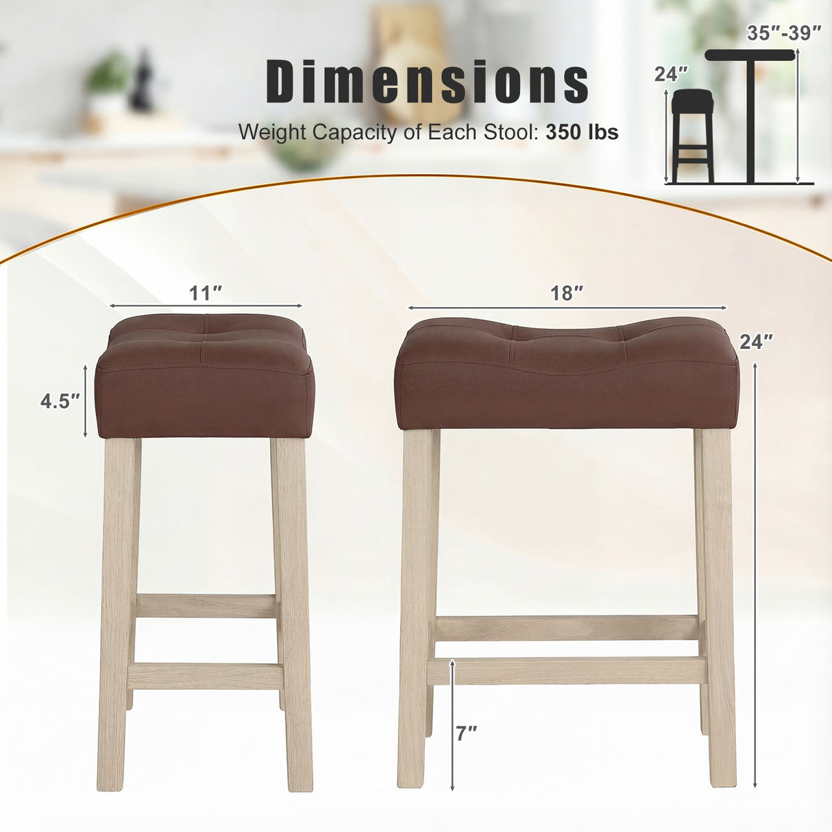 Set of 4 Upholstered Counter Height Bar Stool with Curved Saddle-Seat