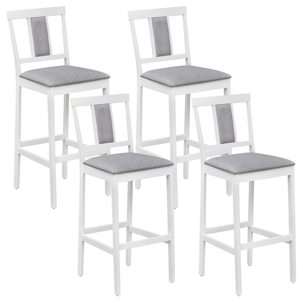 Set of 4 Upholstered Barstool 29.5 Inch Bar Height with Solid Rubber Wood Frame