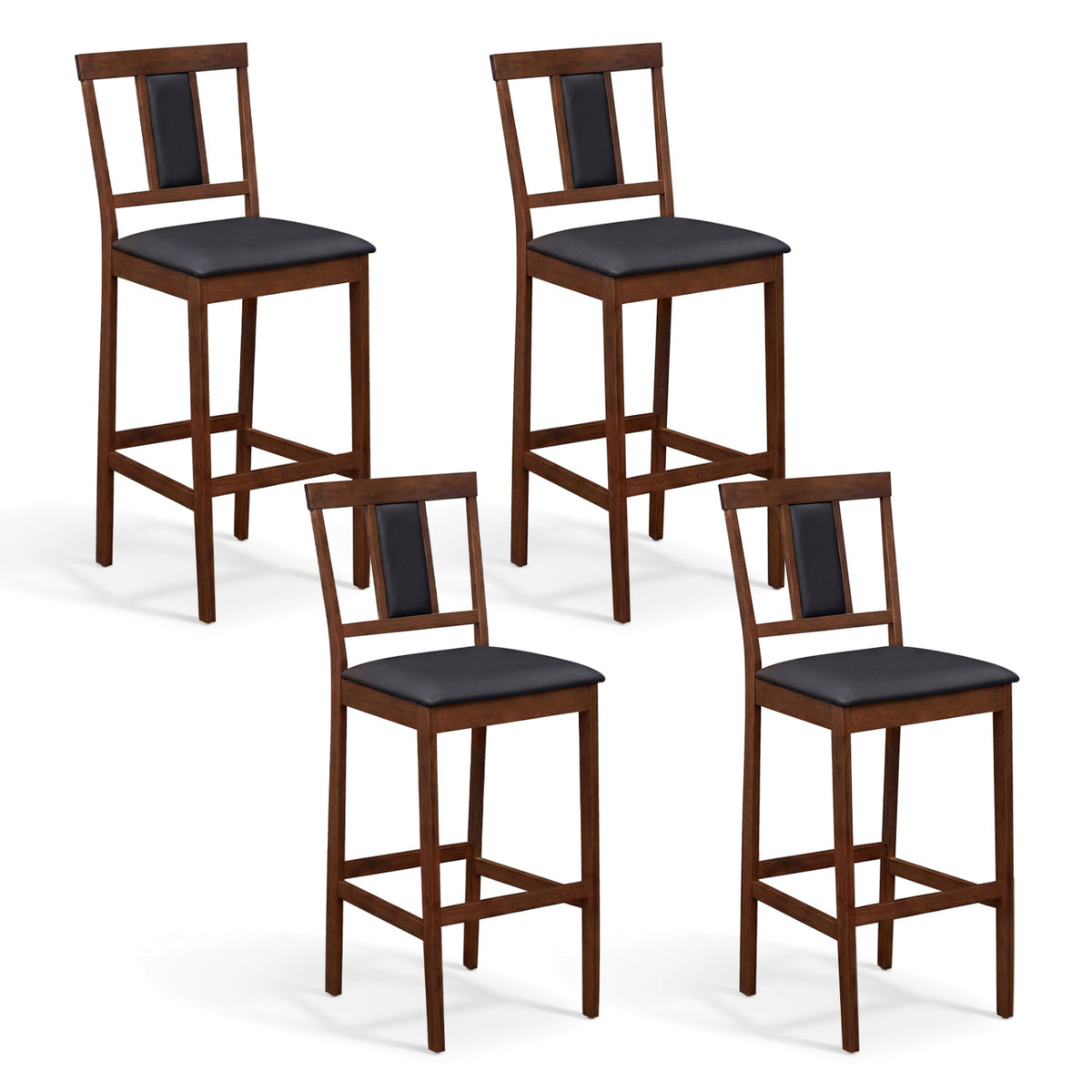 Set of 4 Upholstered Barstool 29.5 Inch Bar Height with Solid Rubber Wood Frame
