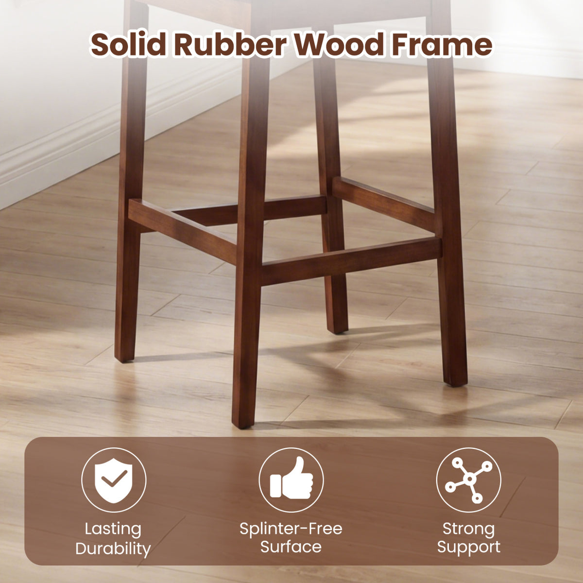 Set of 4 Upholstered Barstool 29.5 Inch Bar Height with Solid Rubber Wood Frame