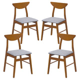 Set of 4 Upholstered Dining Chairs with Curved Backrest and Rubber Wood Frame