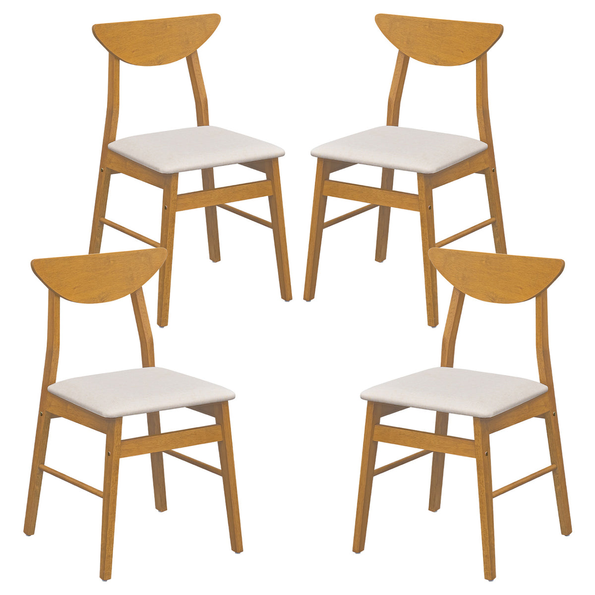 Set of 4 Upholstered Dining Chairs with Curved Backrest and Rubber Wood Frame