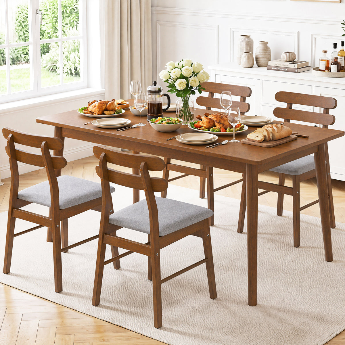Set of 4 Upholstered Dining Chairs with Padded Seat and Solid Wood Legs
