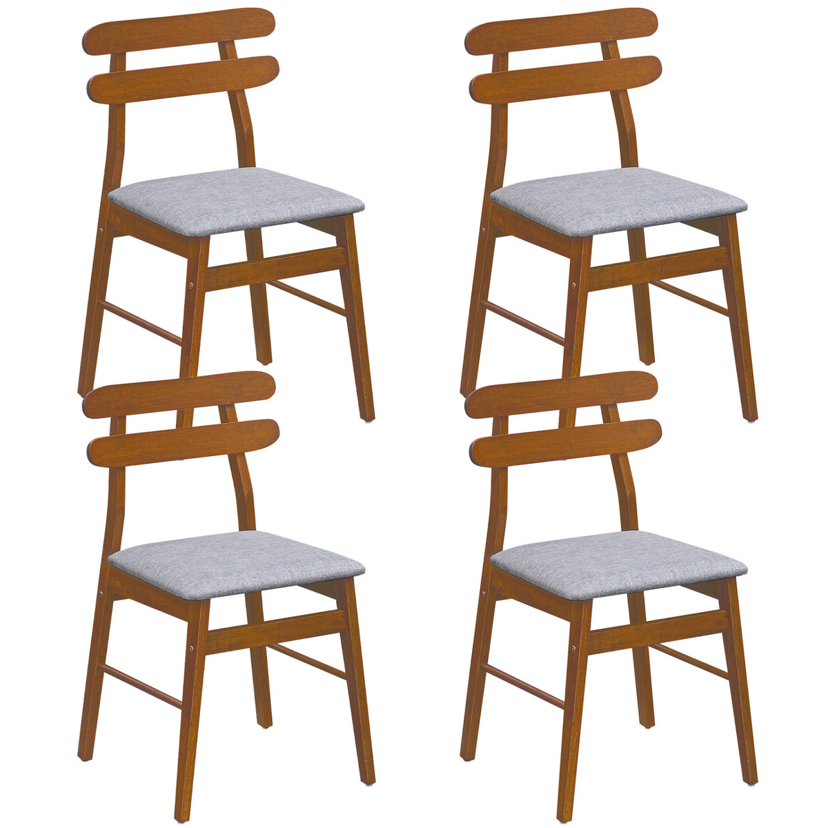 Set of 4 Upholstered Dining Chairs with Padded Seat and Solid Wood Legs