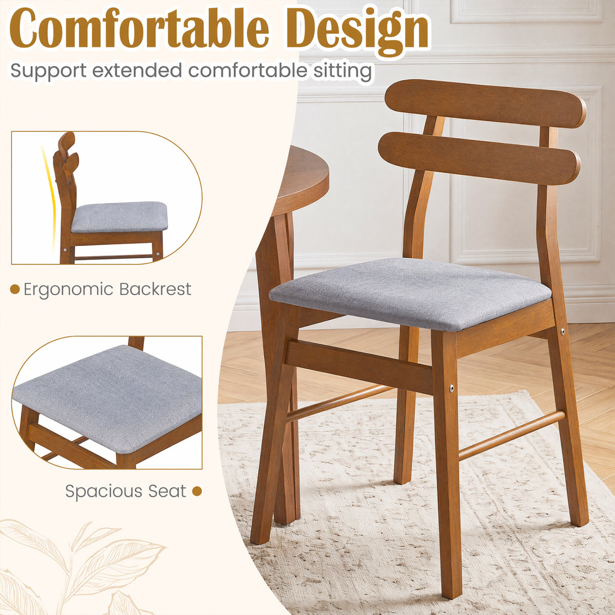 Set of 4 Upholstered Dining Chairs with Padded Seat and Solid Wood Legs