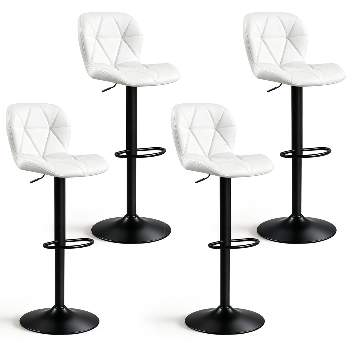Set of 4 Upholstered Swivel Bar Stools with Adjustable Height and Curved Backs