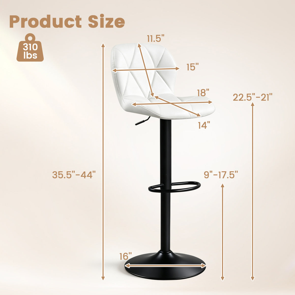 Set of 4 Upholstered Swivel Bar Stools with Adjustable Height and Curved Backs