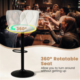 Set of 4 Upholstered Swivel Bar Stools with Adjustable Height and Curved Backs