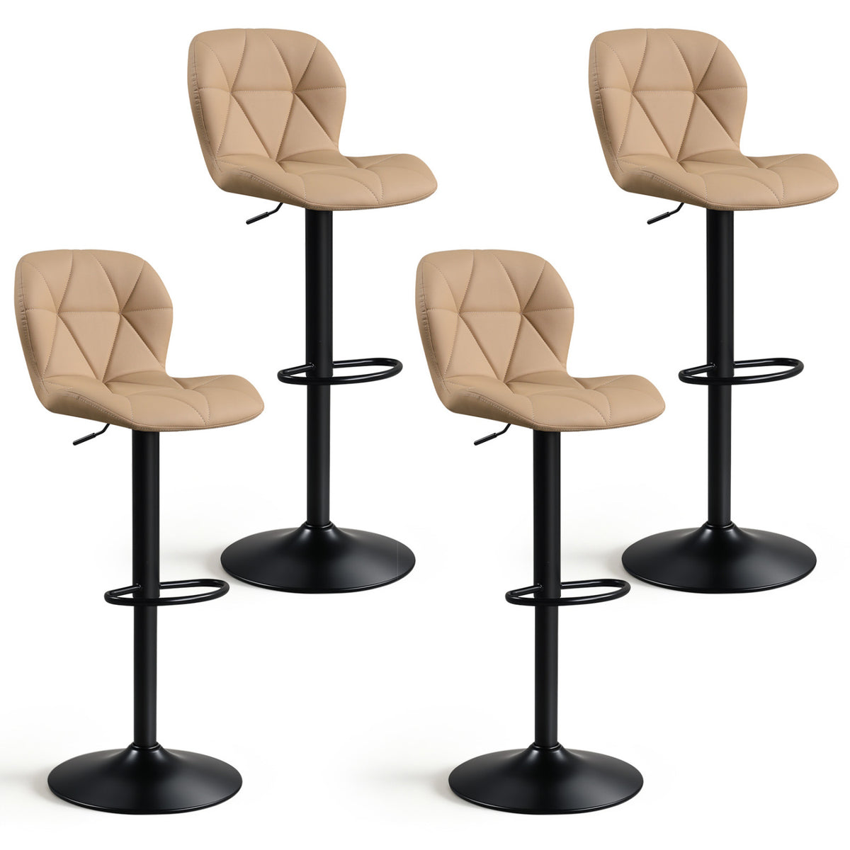 Set of 4 Upholstered Swivel Bar Stools with Adjustable Height and Curved Backs