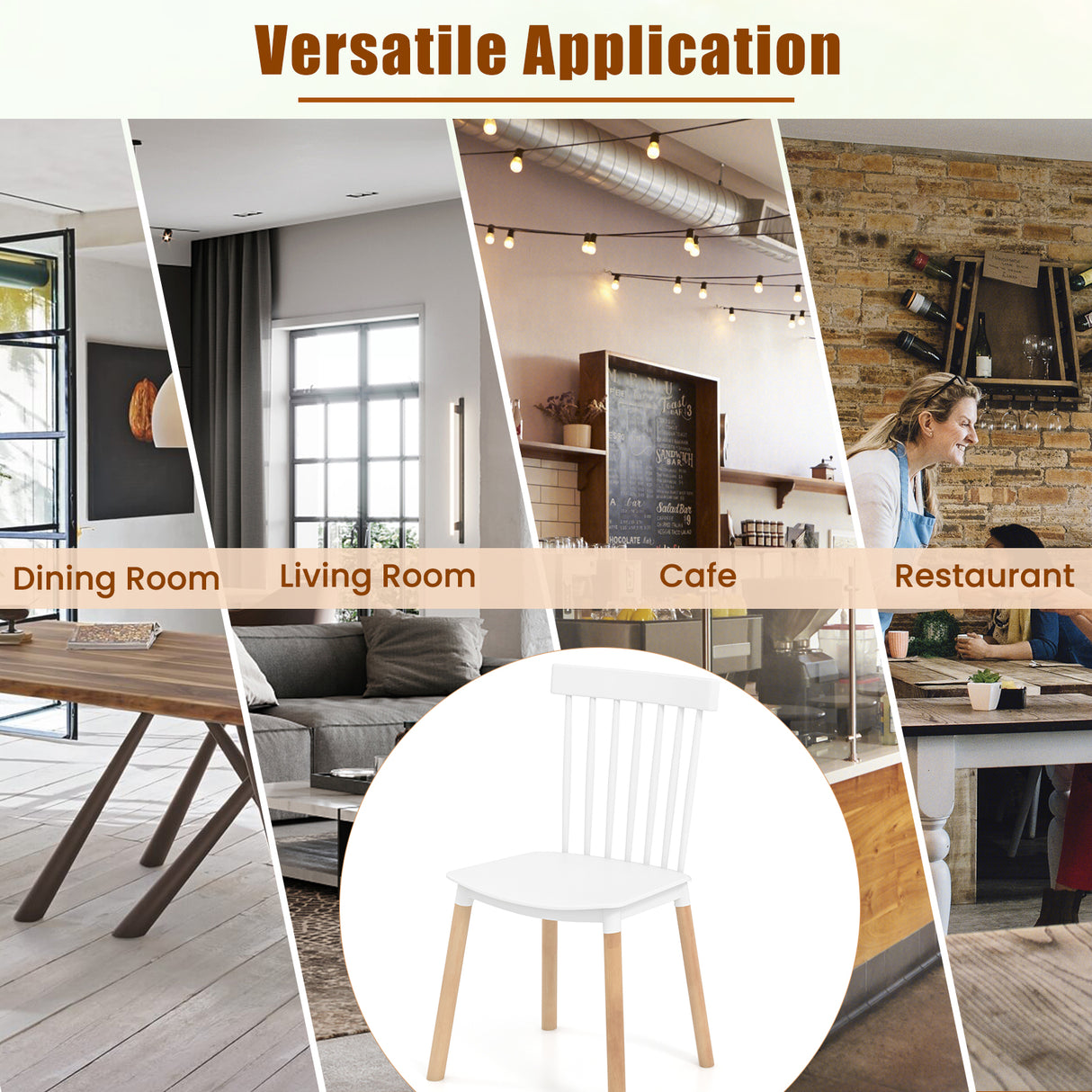 Set of 4 Windsor Dining Chairs with Spindle Backs and Curved Seats