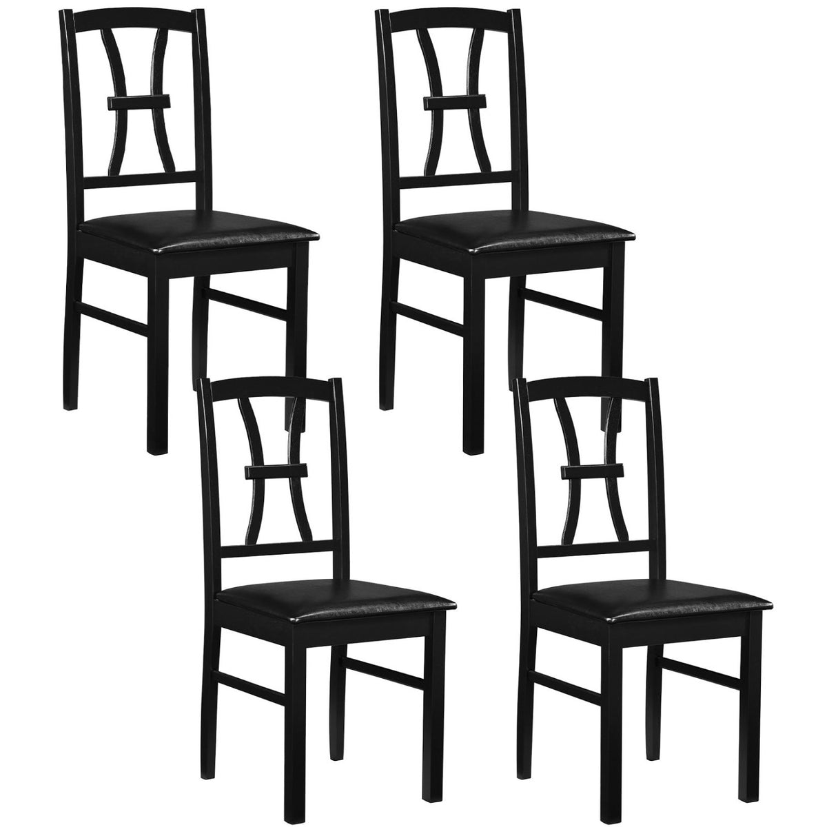 Set of 4 Wooden Dining Chairs with Faux Leather Padded Seat for Kitchen