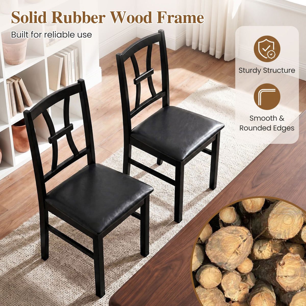 Set of 4 Wooden Dining Chairs with Faux Leather Padded Seat for Kitchen