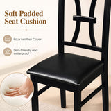 Set of 4 Wooden Dining Chairs with Faux Leather Padded Seat for Kitchen