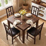 Set of 4 Wooden Dining Chairs with Faux Leather Padded Seat for Kitchen