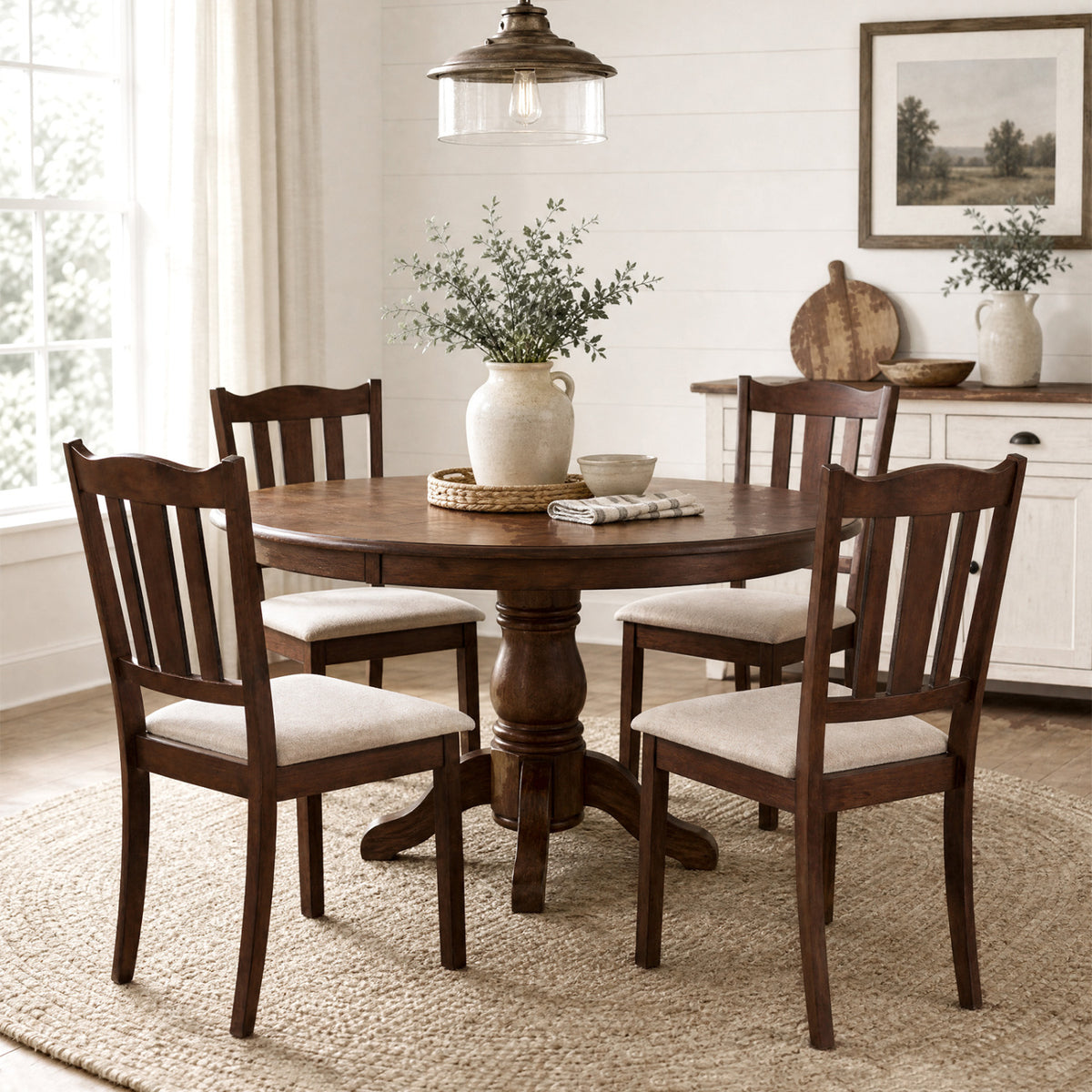 Set of 4 Wooden Dining Chair with Hollow Back and Soft-padded Cushion