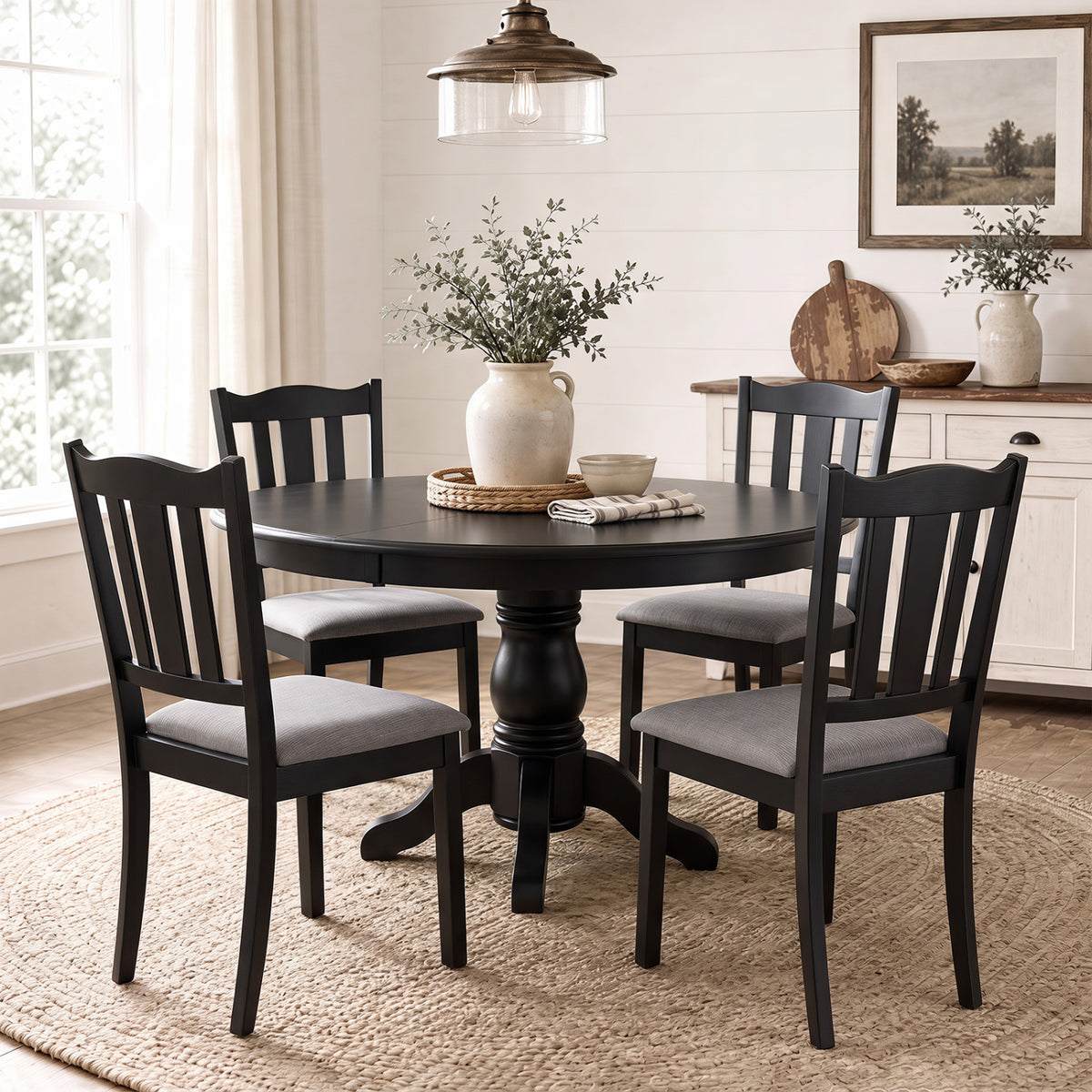 Set of 4 Wooden Dining Chair with Hollow Back and Soft-padded Cushion