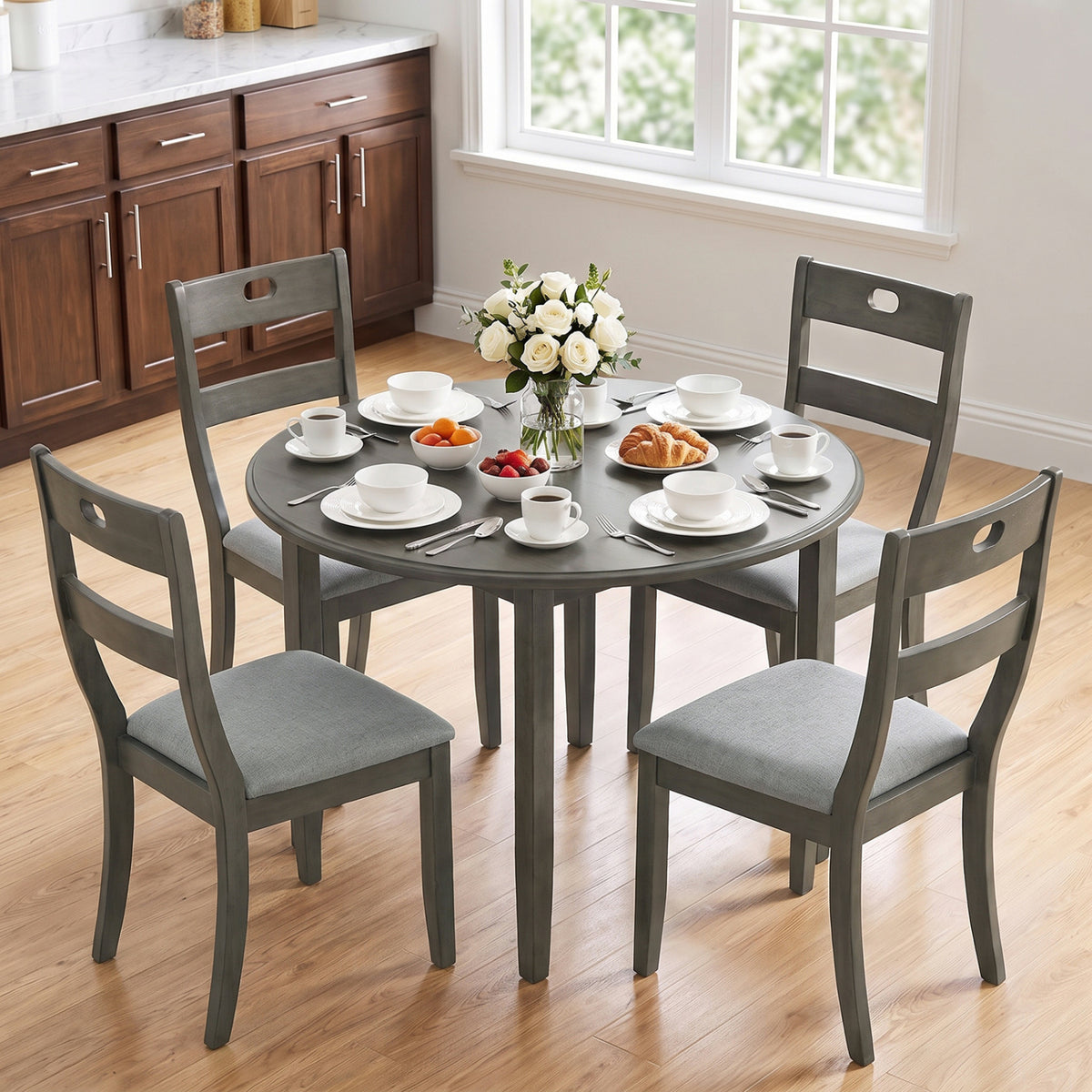 Set of 4 Wooden Dining Chairs with Padded Seats and Rubber Wood Frame