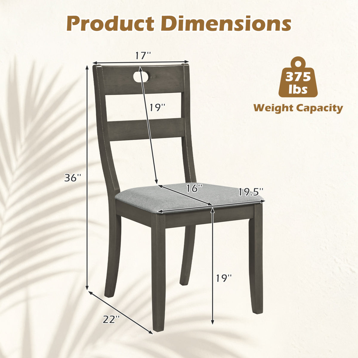Set of 4 Wooden Dining Chairs with Padded Seats and Rubber Wood Frame