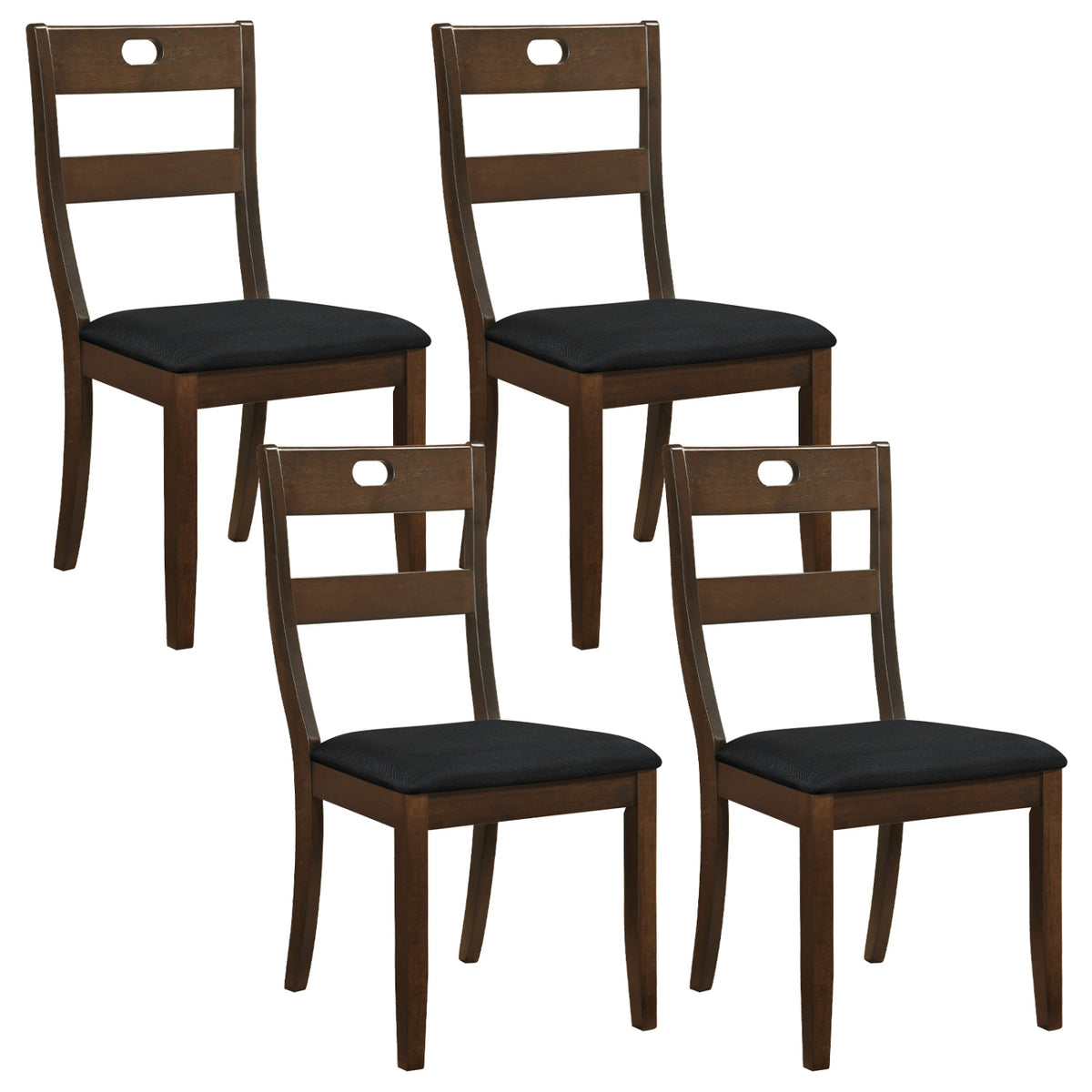 Set of 4 Wooden Dining Chairs with Padded Seats and Rubber Wood Frame