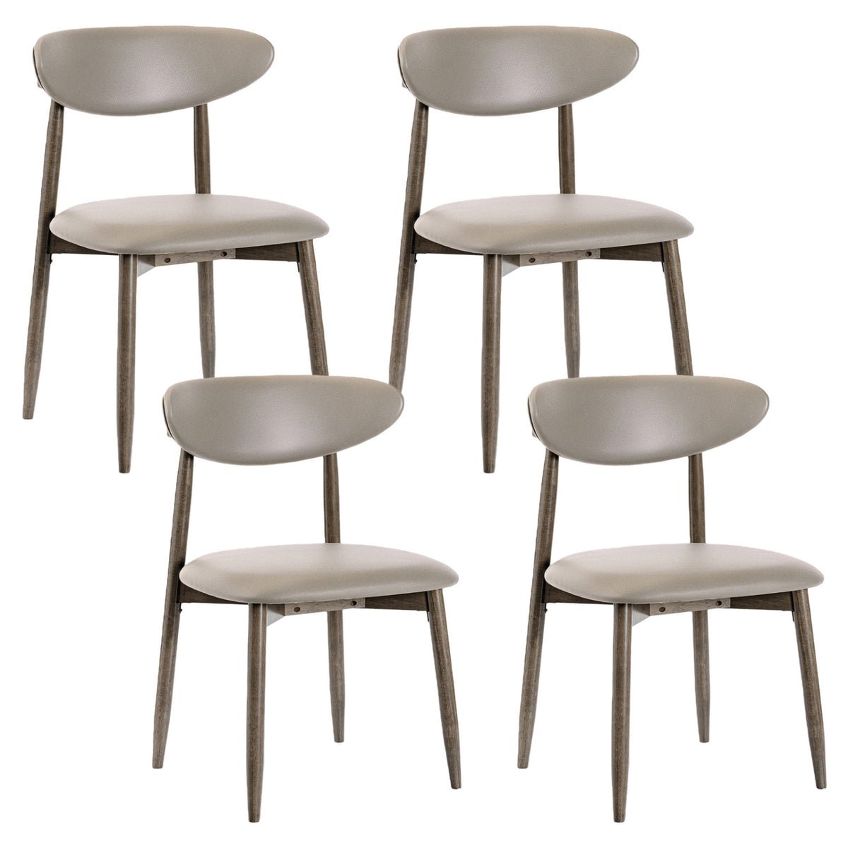Set of 4 Wooden Modern Upholstered Dining Chairs with Curved Backrest