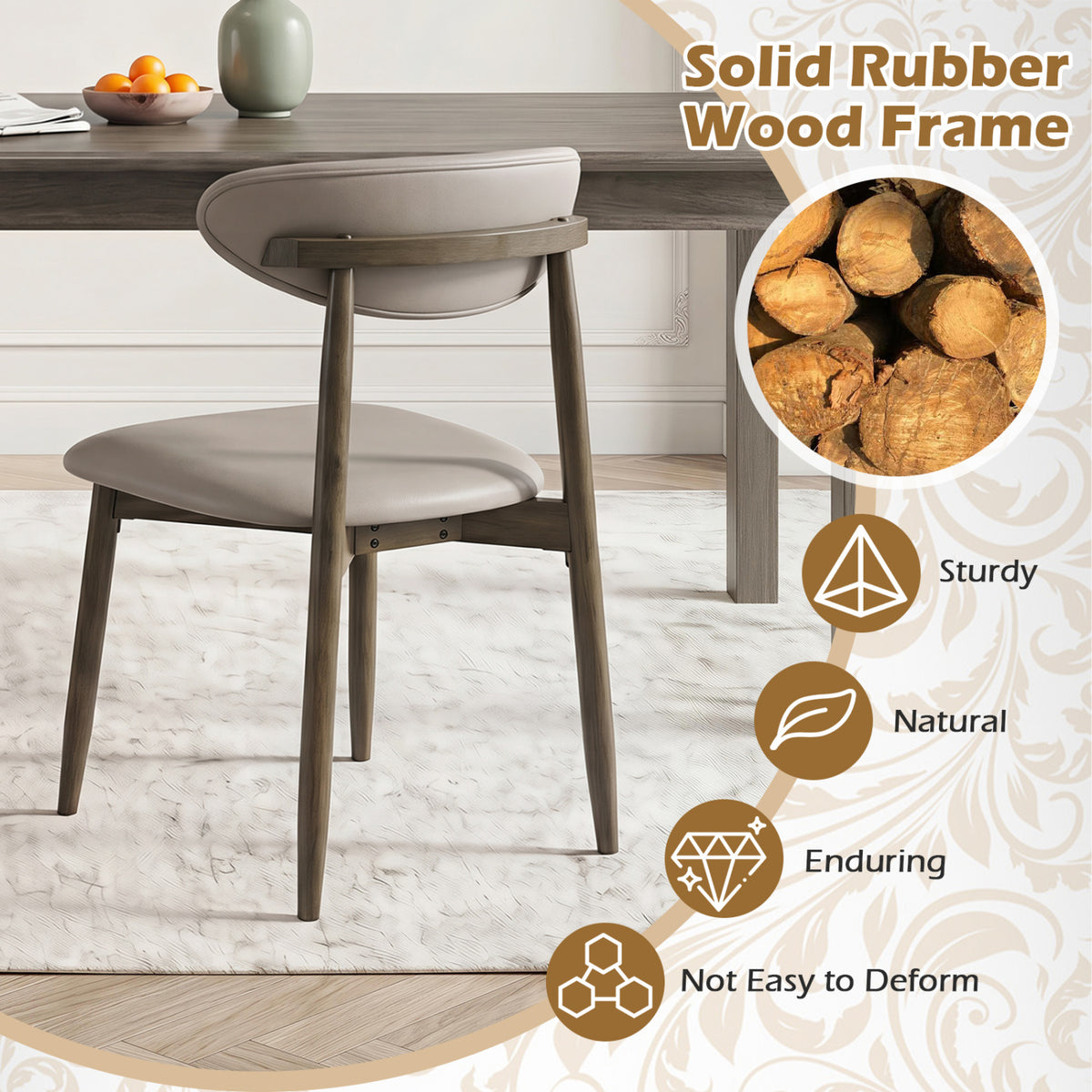 Set of 4 Wooden Modern Upholstered Dining Chairs with Curved Backrest