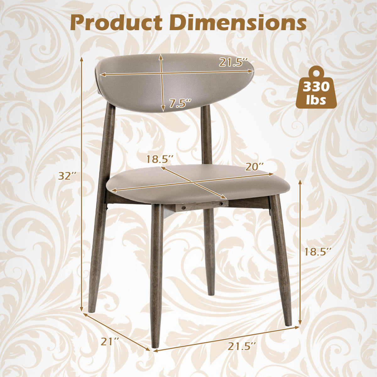 Set of 4 Wooden Modern Upholstered Dining Chairs with Curved Backrest