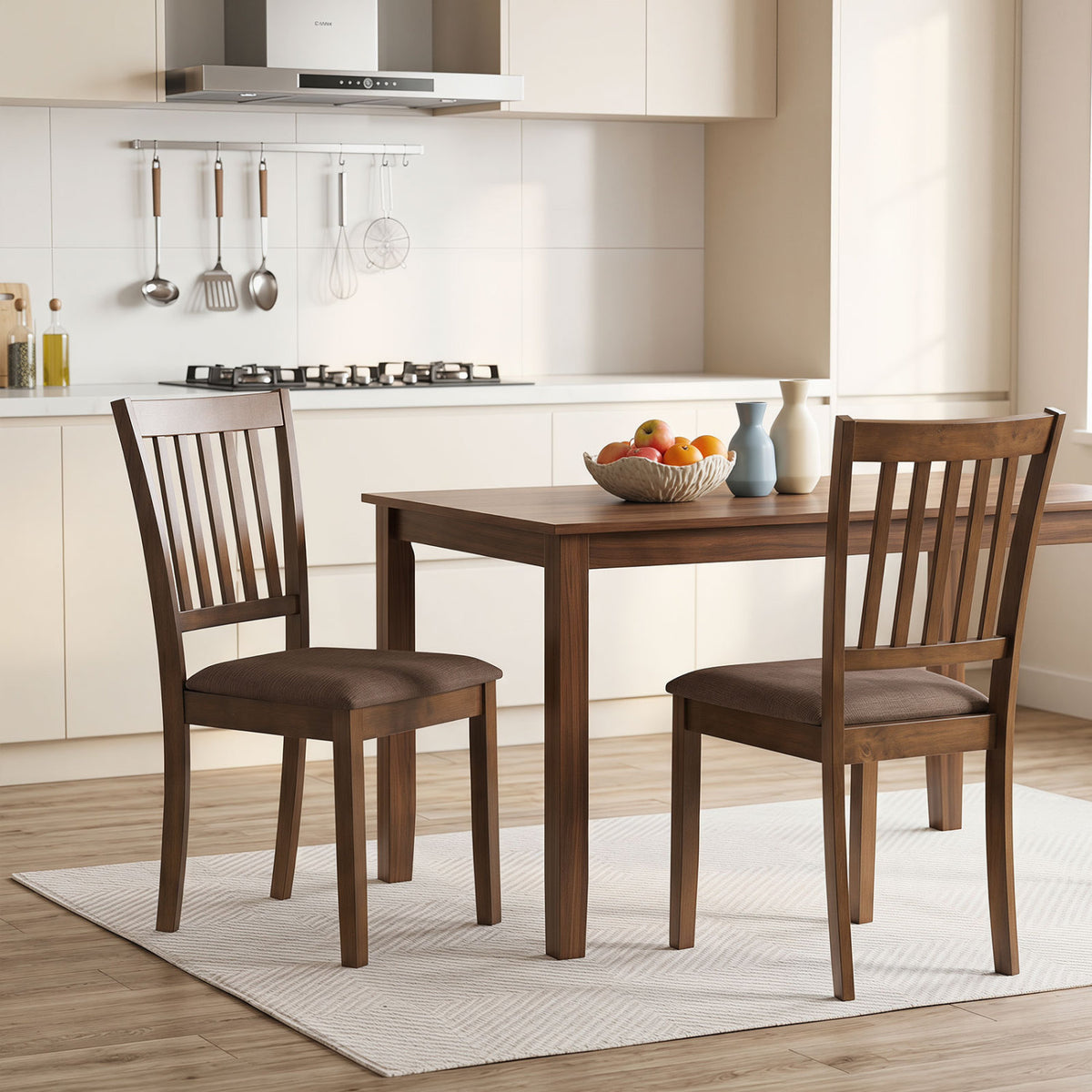 Set of 4 Wooden Upholstered Dining Chairs with Rubber Wood Frame