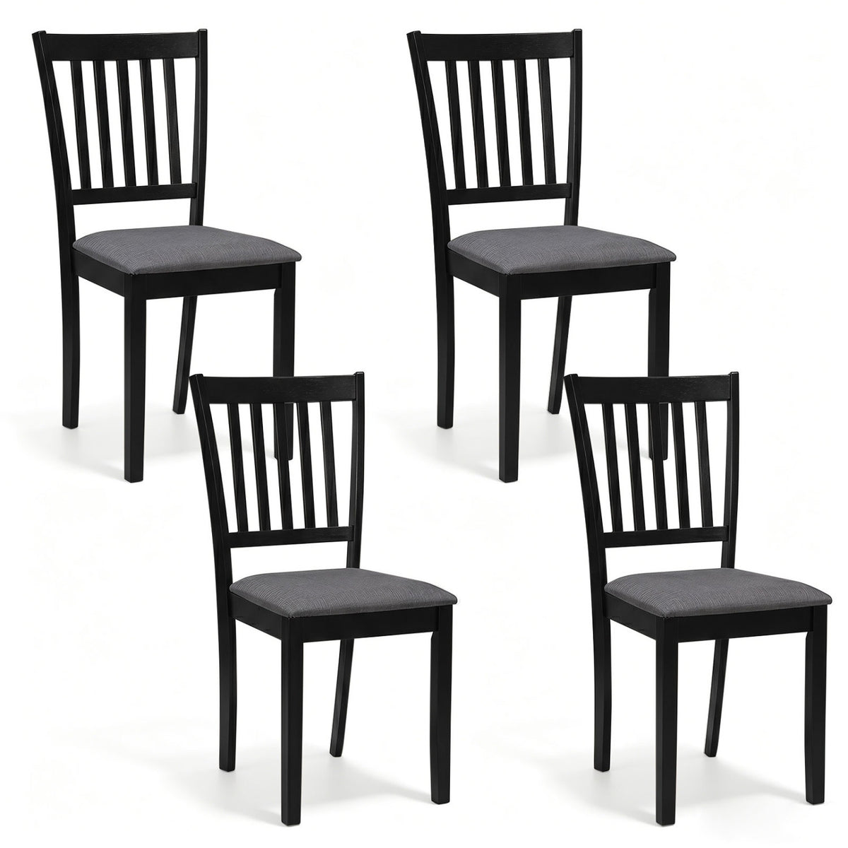 Set of 4 Wooden Upholstered Dining Chairs with Rubber Wood Frame