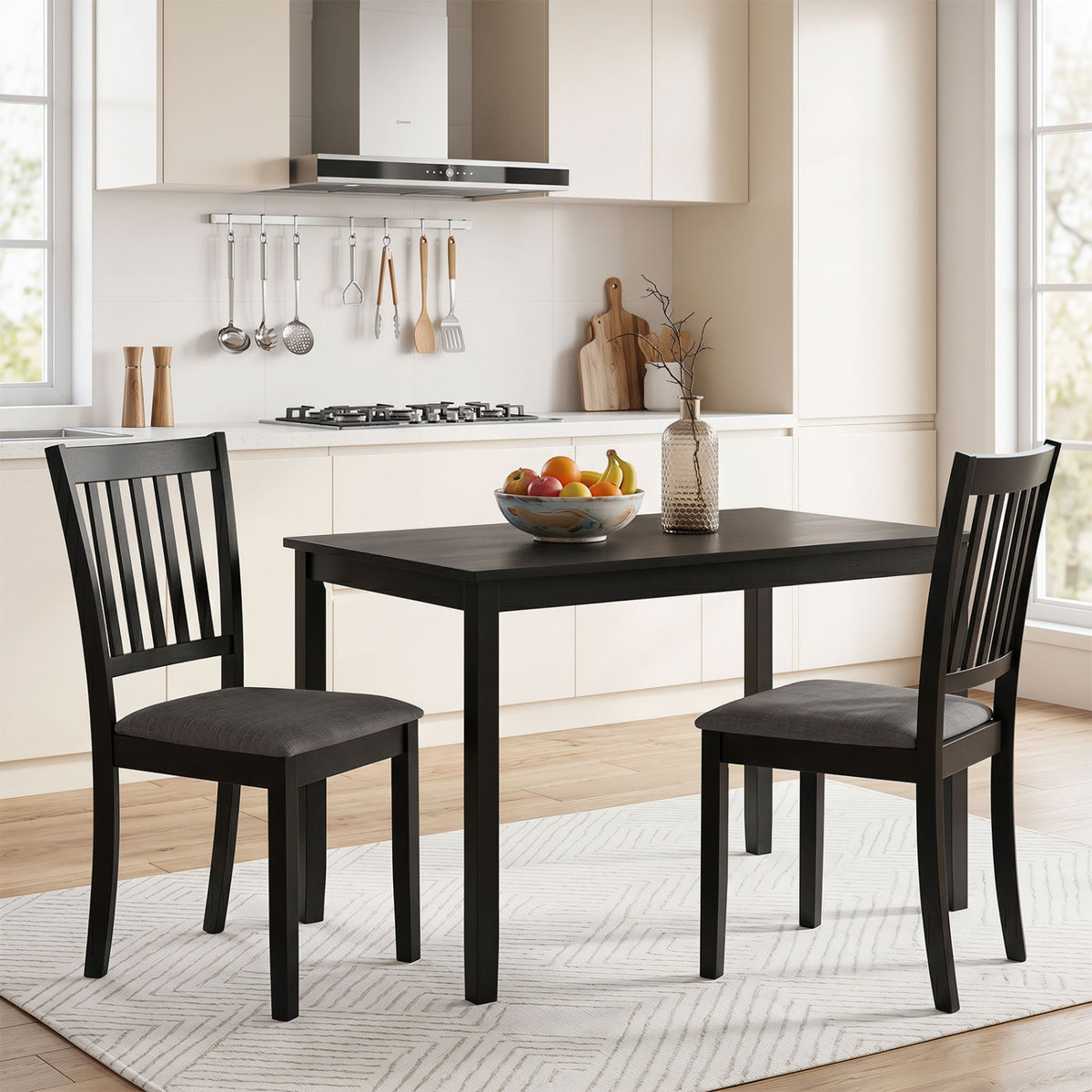 Set of 4 Wooden Upholstered Dining Chairs with Rubber Wood Frame
