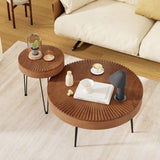 2 Set of Wooden Coffee Table with Metal Legs and Adjustable Foot Pads