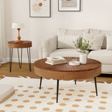 2 Set of Wooden Coffee Table with Metal Legs and Adjustable Foot Pads