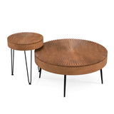 2 Set of Wooden Coffee Table with Metal Legs and Adjustable Foot Pads