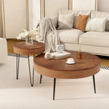 2 Set of Wooden Coffee Table with Metal Legs and Adjustable Foot Pads