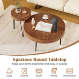 2 Set of Wooden Coffee Table with Metal Legs and Adjustable Foot Pads