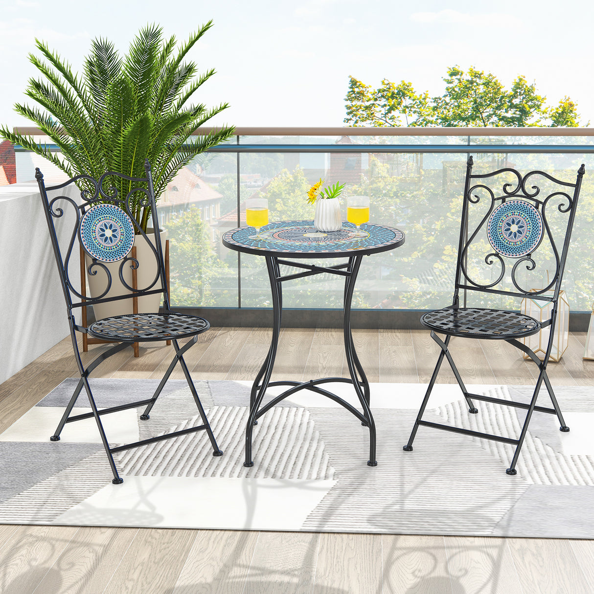 Set of 2 Mosaic Chairs for Patio Metal Folding Chairs
