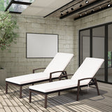 2 Pieces Patio Rattan Adjustable Back Lounge Chair with Armrest and Removable Cushions