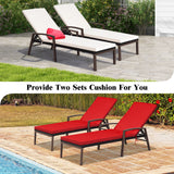2 Pieces Patio Rattan Adjustable Back Lounge Chair with Armrest and Removable Cushions