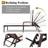 2 Pieces Patio Rattan Adjustable Back Lounge Chair with Armrest and Removable Cushions