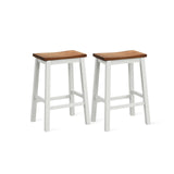 24.5-Inch Set of 2 Saddle Stools Bar Stools with Footrests for Kitchen Island-Walnut & Gray