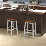 24.5-Inch Set of 2 Saddle Stools Bar Stools with Footrests for Kitchen Island-Walnut & Gray