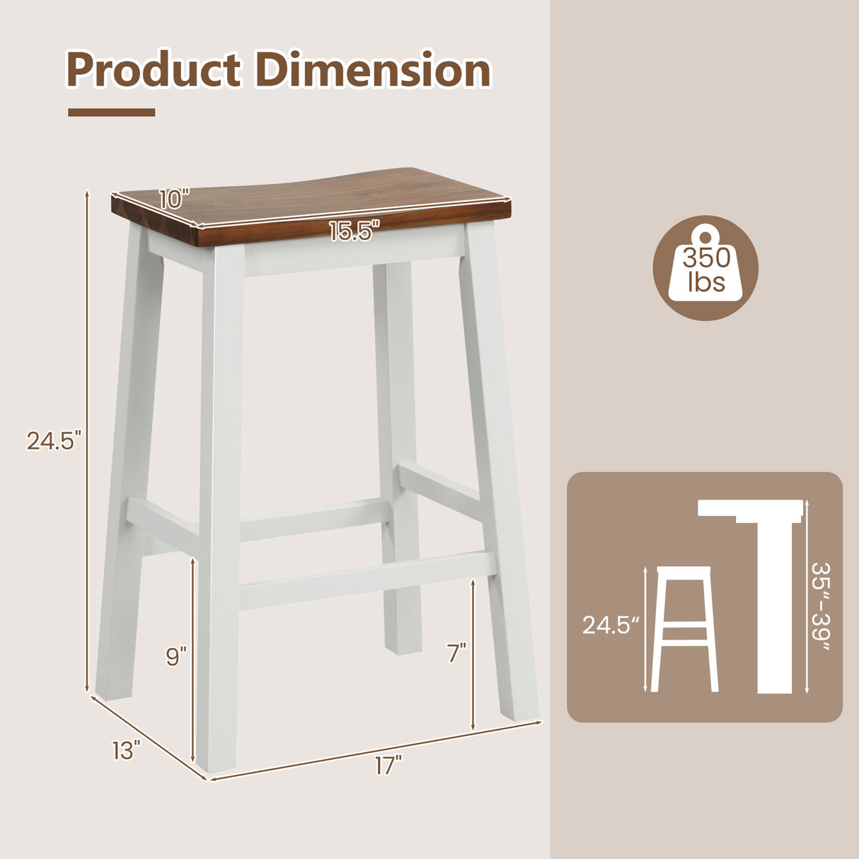 24.5-Inch Set of 2 Saddle Stools Bar Stools with Footrests for Kitchen Island-Walnut & Gray