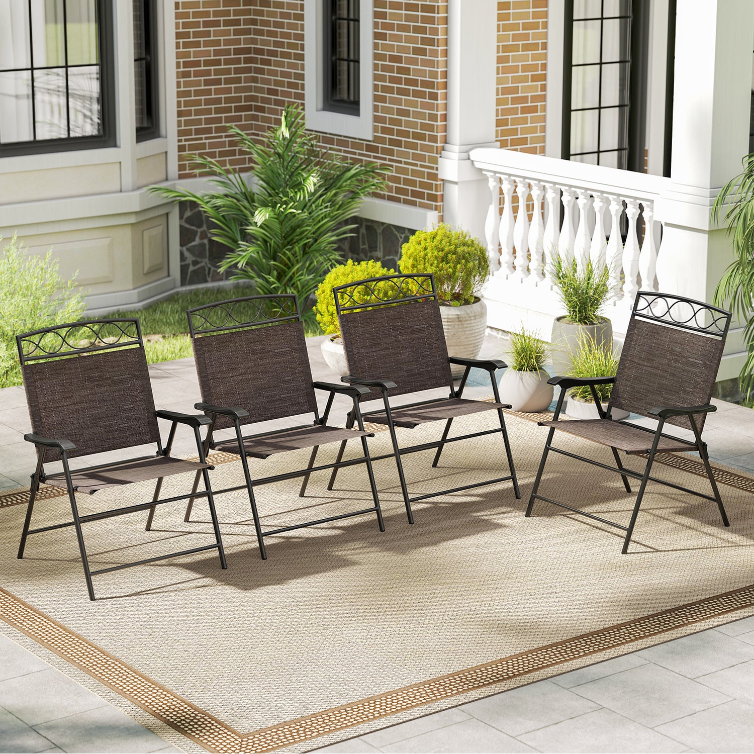 Set of 4 Patio Folding Chairs Set Dining Chairs with Armrests
