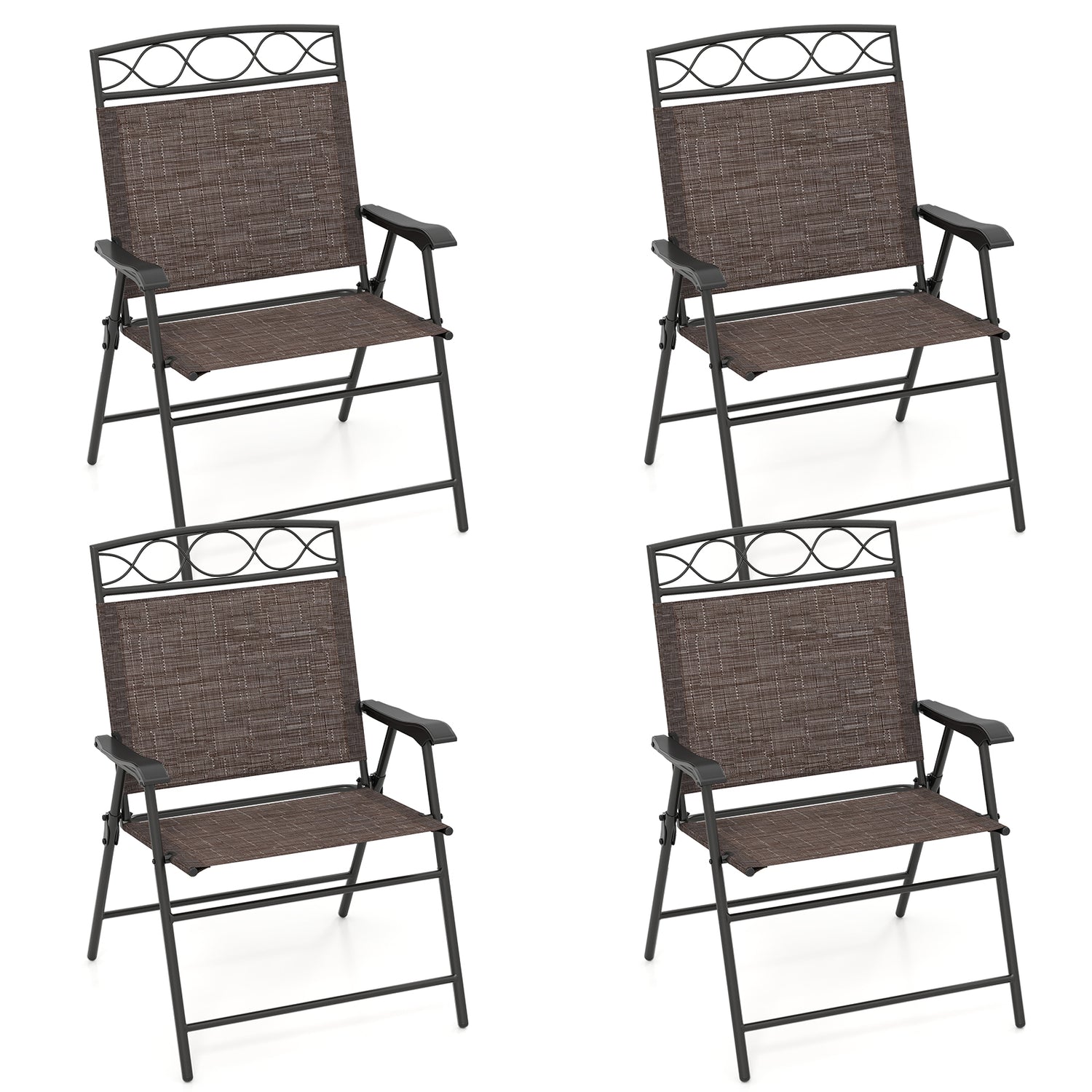Set of 4 Patio Folding Chairs Set Dining Chairs with Armrests