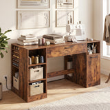 Sewing Table with Power Outlets Craft Station Desk with 2 Drawers Open Compartments